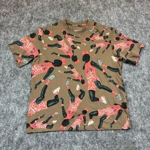 Jordan Loose Fit T-Shirt in Brown with Red Logo Women’s Size Small